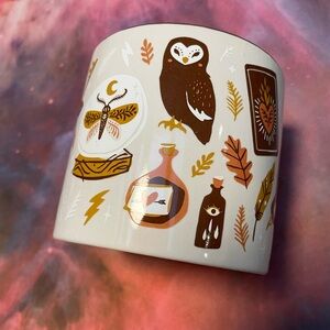 White Ceramic Mug with Owl and Nature Design by jubilee